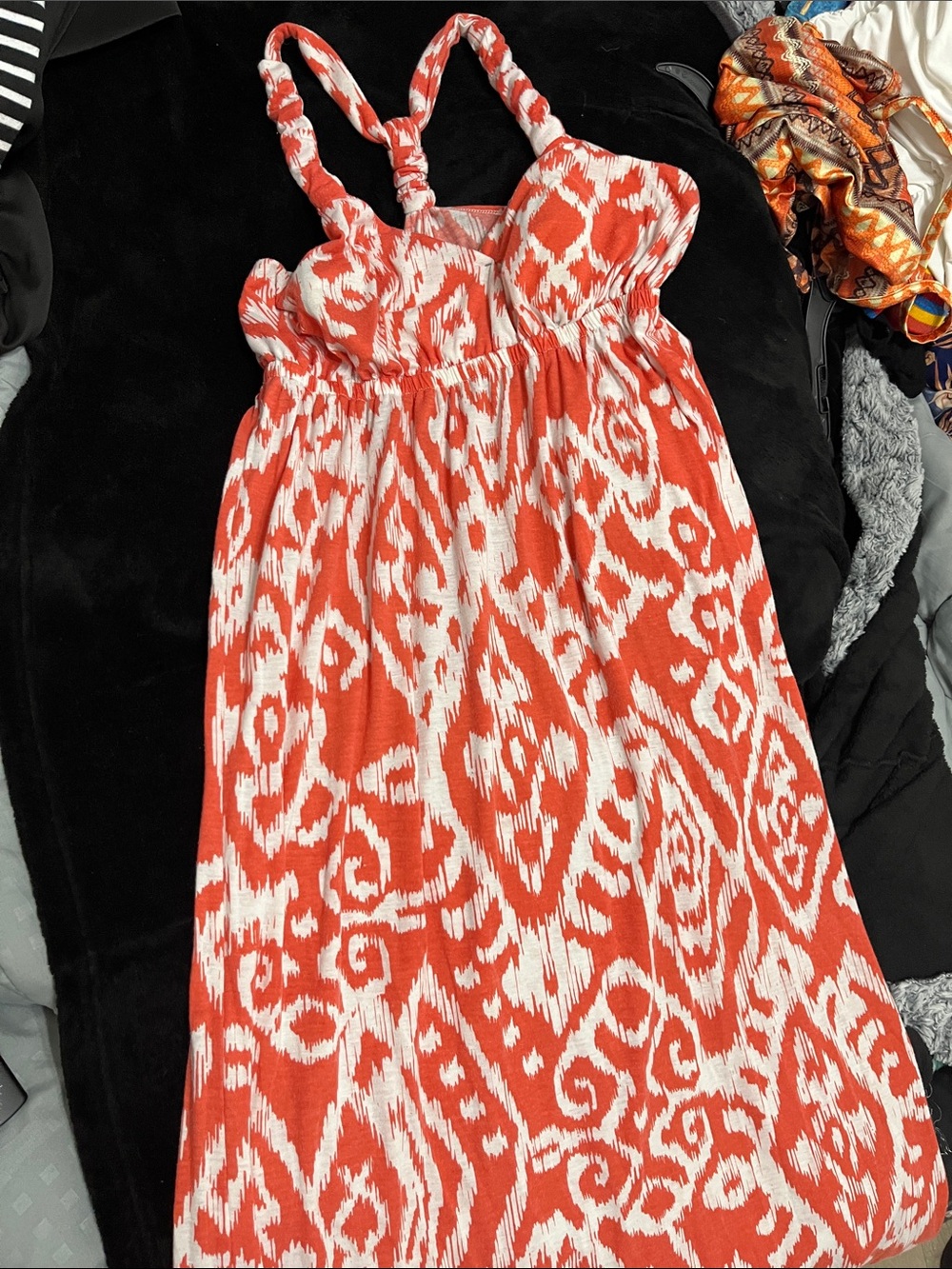 Pink Rose Orange & White Ikat-Print Casual Sundress